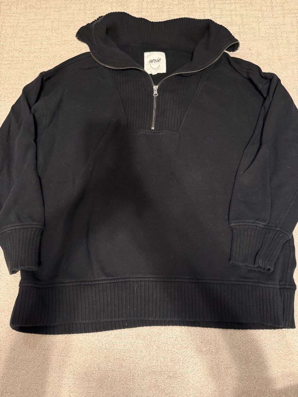 aerie  Black Zip-Neck Pullover Sweater